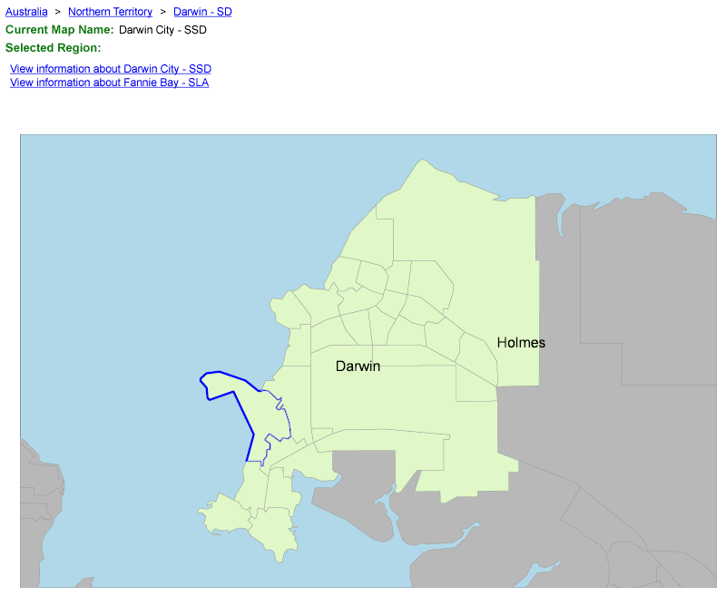 Image: Map of Darwin City - SSD, with Fannie Bay - SLA selected (example)