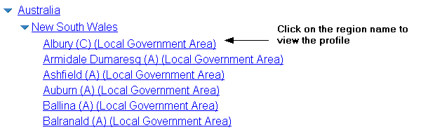 Image: Click on the region name to view the profile