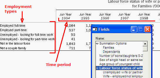 Image shows the Labour force dataset without Summation Options