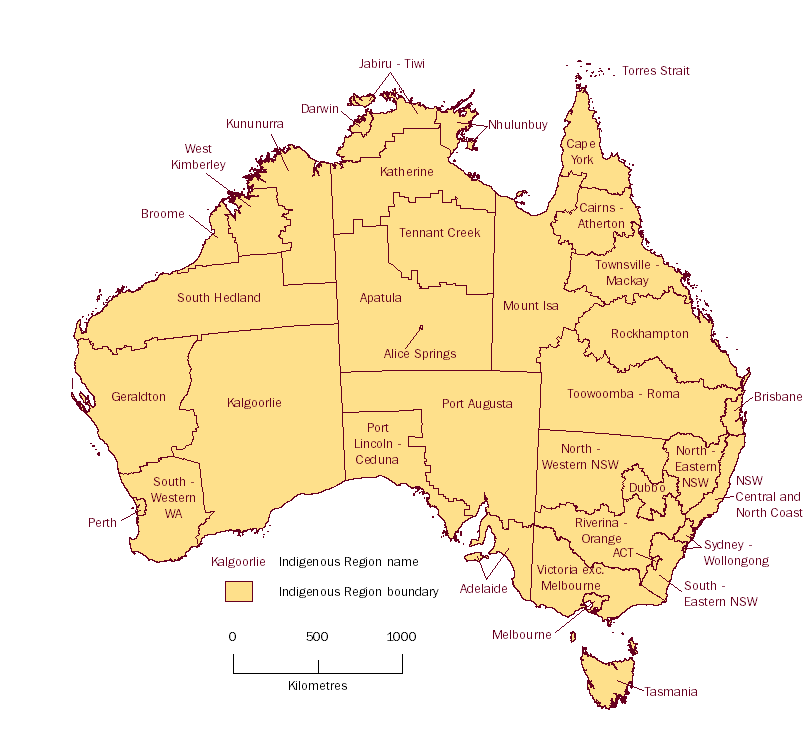 Map: shows the Indigenous regions of Australia.