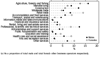 Graph: Distribution of Other business operators, By selected industry of main job (a), 2013