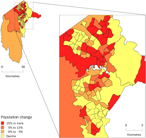 Diagram: SA2 POPULATION CHANGE, Australian Capital Territory—2001–11