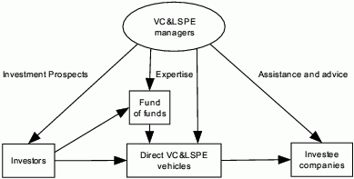 Diagram showing relationship between investors, managers, vehicles and investee companies