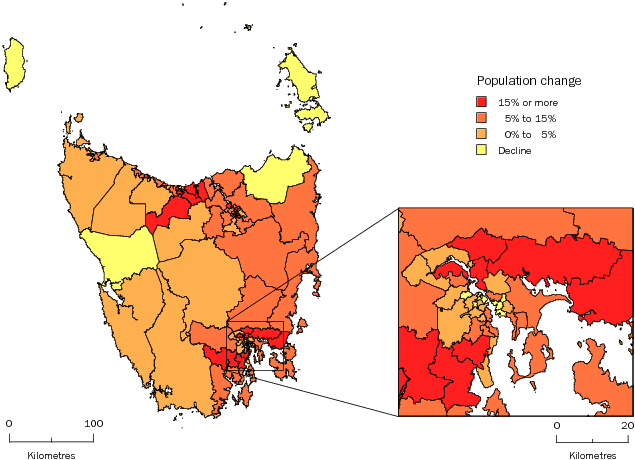 Diagram: SA2 POPULATION CHANGE, Tasmania—2001–11