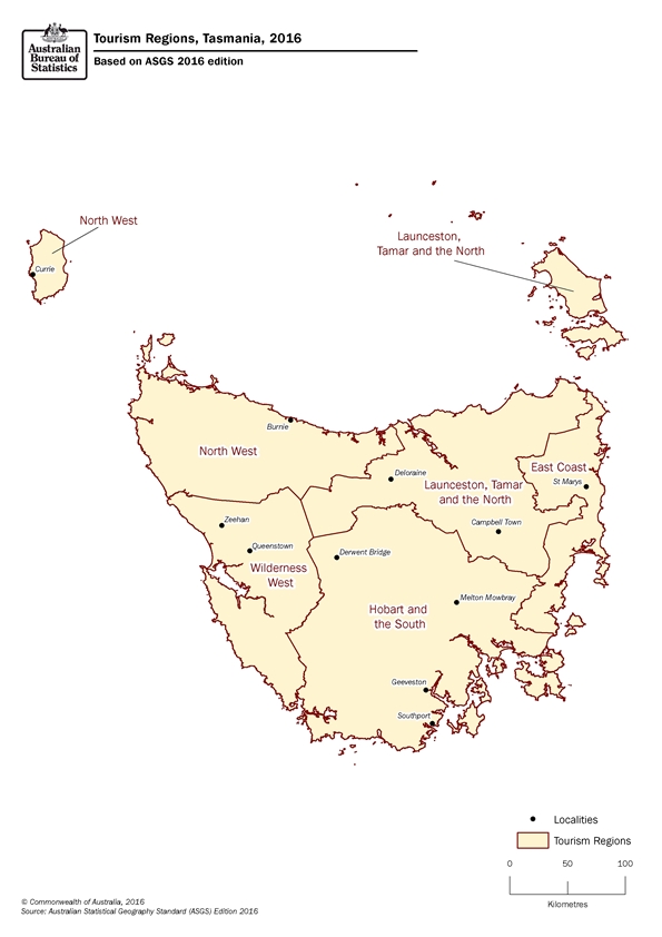Images: Tourism Region Map Tasmania 2016