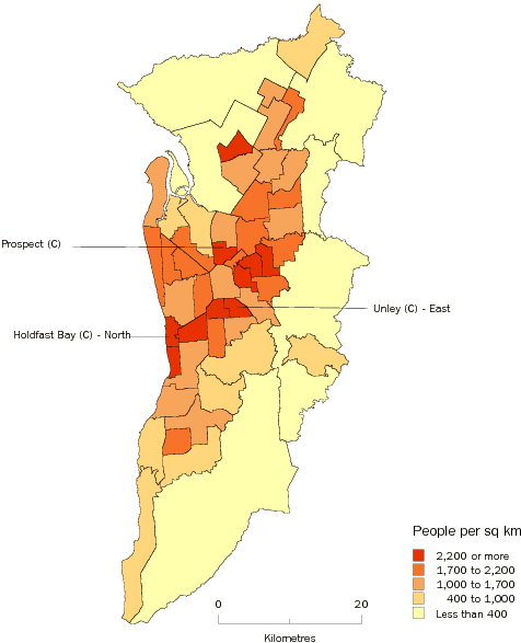 Diagram: POPULATION DENSITY, Adelaide SD—June 2009