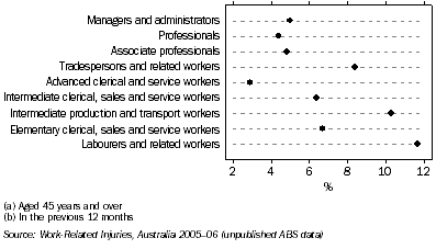 graph: Occupation of people(a) who experienced a work-related injury or illness (b), 2005–06