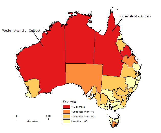 Image: Males per 100 Females, SA4, Australia - 30 June 2015