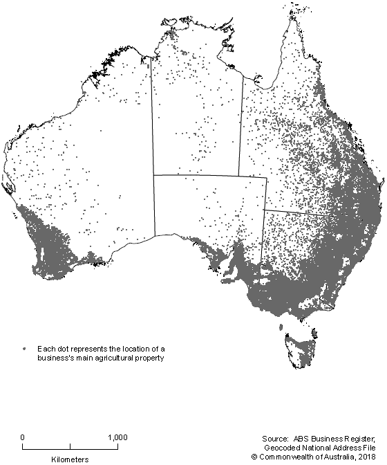 Map: location of agricultural businesses in Australia 