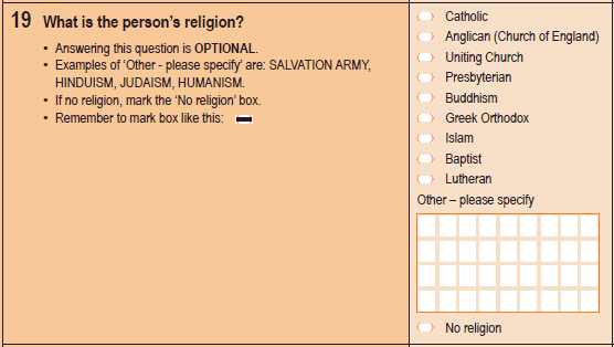 Image of Question 19, 2011 Census Household Form