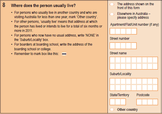 Image of Question 8, 2011 Census Household Form