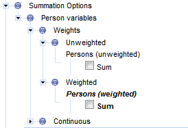 Weighting options found under Summation Option