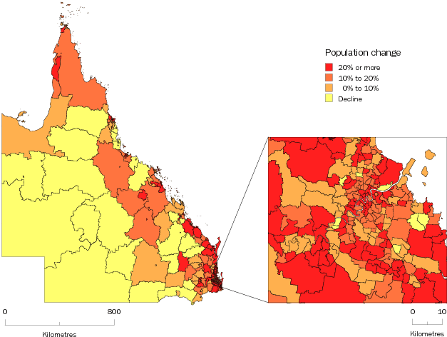 Diagram: SA2 POPULATION CHANGE, Queensland—2001–11