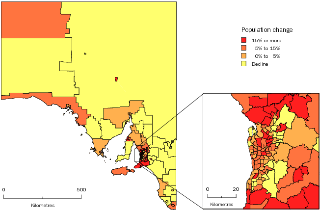 Diagram: SA2 POPULATION CHANGE, South Australia—2001–11