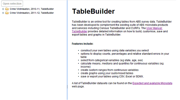 image: Accessing datasets in TableBuilder