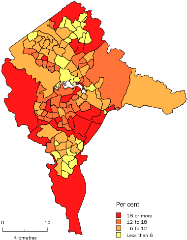 Diagram: POPULATION AGED 65 YEARS AND OVER, Statistical Local Areas, Canberra SD—30 June 2009