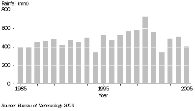 Graph: 1.2 Annual rainfall—1985 to 2005