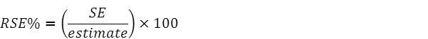 Equation - RSE% = (SE / estimate) * 100