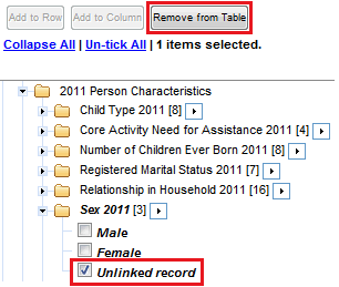 Unlinked records can be removed by ticking on Unlinked record and clicking on the "remove from table" button.