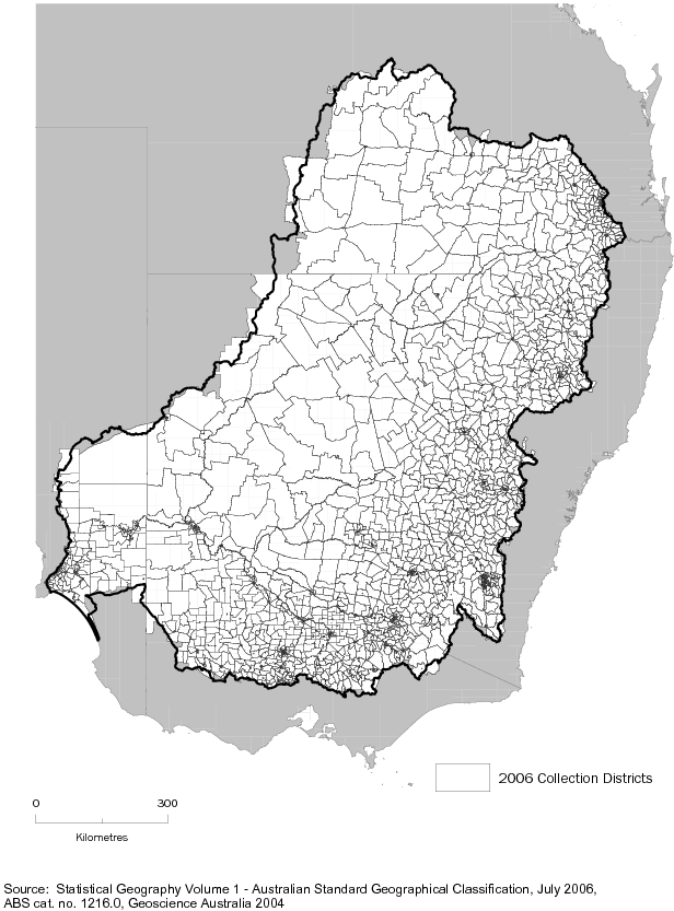 Diagram: E.1 CENSUS COLLECTION DISTRICTS WITH MORE THAN 50% OF THEIR AREA IN THE MURRAY-DARLING BASIN—2006