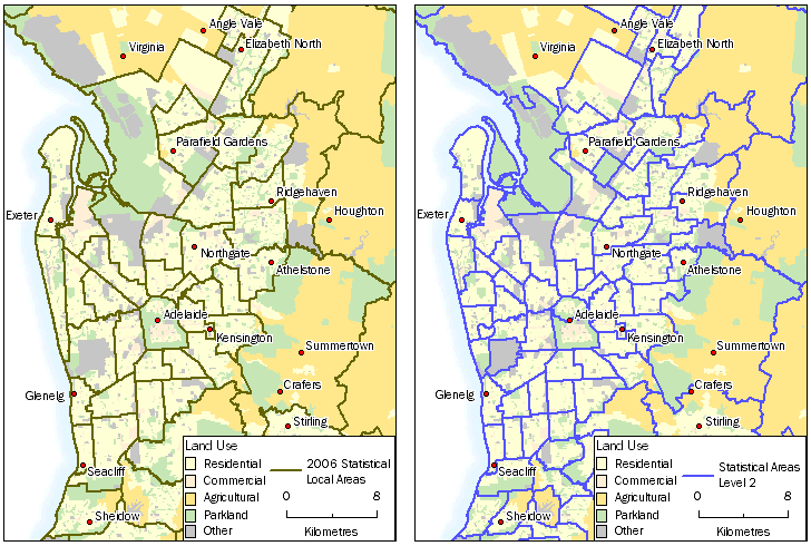Image: Comparison of SA2 boundaries for Adelaide for 2006 and 2011.
