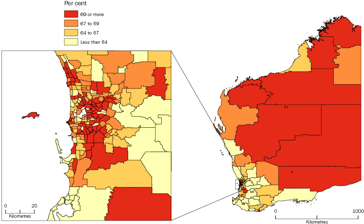 Diagram: WORKING AGE POPULATION (AGED 15–64 YEARS), Statistical Areas Level 2, Western Australia—30 June 2013