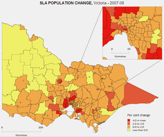 SLA Population change, Victoria, 2007-08