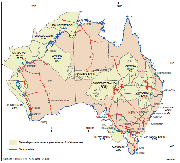Gas reserves and pipelines - January 2009