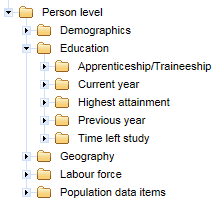 Data item categories/groupings in the TableBuilder