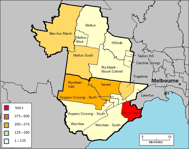 Image: Map of Bacchus Marsh, Melton, Wyndham and Werribee regions in Victoria