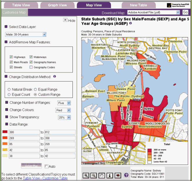Diagram: Example of map displaying customised Census data.