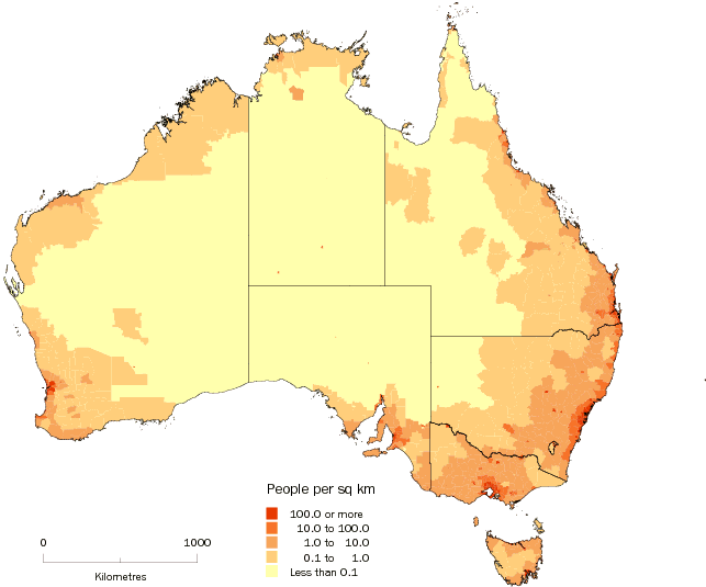 Diagram: POPULATION DENSITY, Australia—June 2009