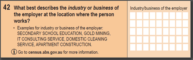 Image: 2016 Household Paper Form - Question 42. What best describes the industry or business of the employer at the location where the person works? 