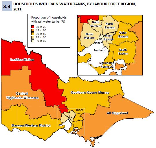 Figure 3.3 Proportion of households with rainwater tanks by Labour Force Region, Victoria 2011