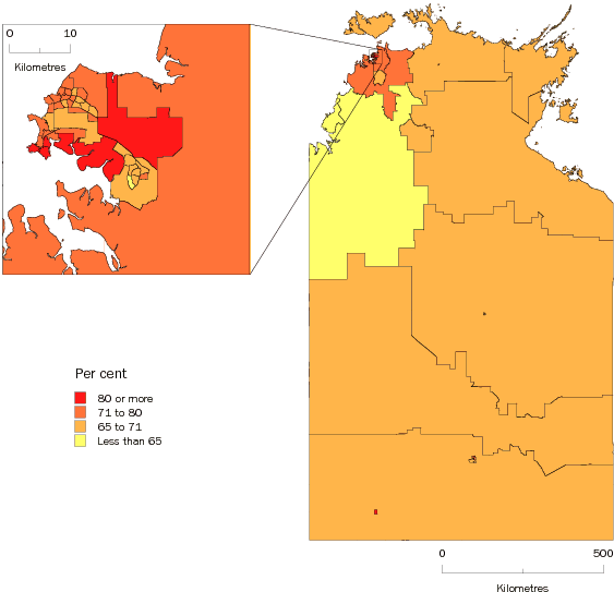 Diagram: Working age population (aged 15 to 64 years), Statistical Local Areas, NT, 2008