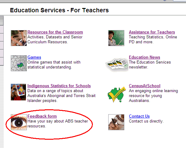 hypersnap of Education Services web page, highlighting the feedback form