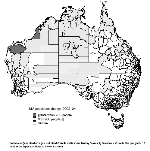 Map: SLA POPULATION CHANGE, Australia - 2003-04
