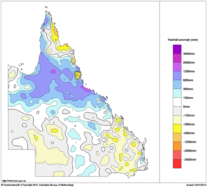 Map: Figure 9 shows Queensland Rainfall Anomalies in mm for 1 January 2008 to 31 December 2009