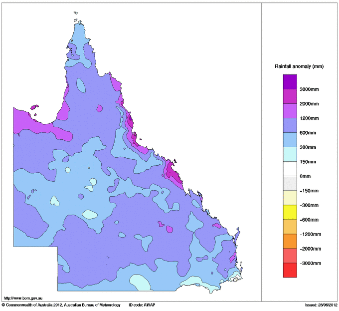 Map: Figure 10 Shows Queensland Rainfall Anomalies in mm for 1 January 2010 to 31 December 2011