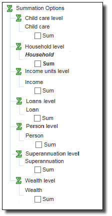 Weights are located under the relevant level in the Summation Options