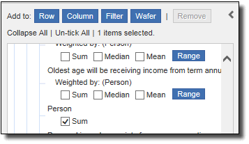 If analysing counts of persons for person level items, select 'Person - Sum' 