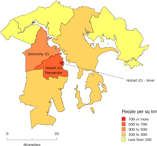 Diagram: POPULATION DENSITY, Tasmania—June 2010