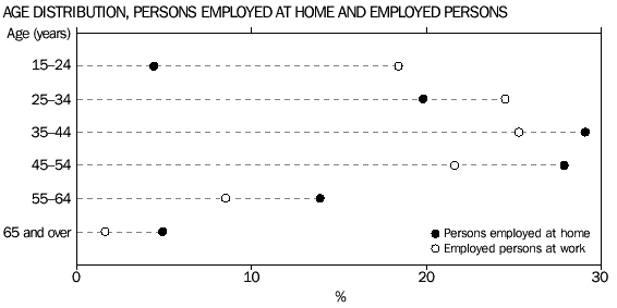Graph - Age distribution, persons employed at home and employed persons