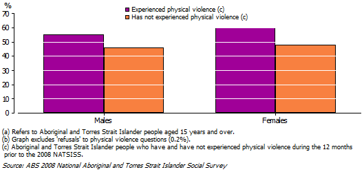 Aboriginal and Torres Strait Islander people who had experienced physical violence were more likely to have had a disability or long term health condition than those who did not experience physical violence.