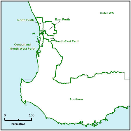 Map: Illustrative SA4 Boundaries in South-west WA