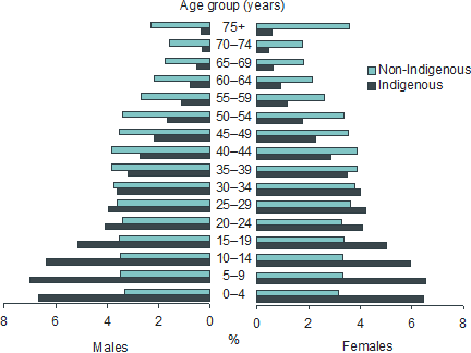 Distribution of Australian population by age: Indigenous and non-Indigenous populations