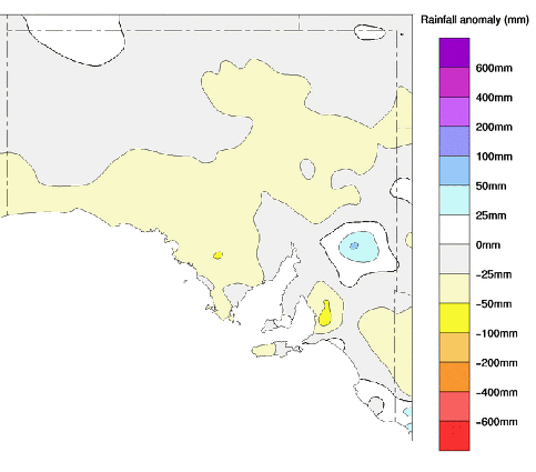 Spring rainfall anomaly map (September to November 2007), South Australia