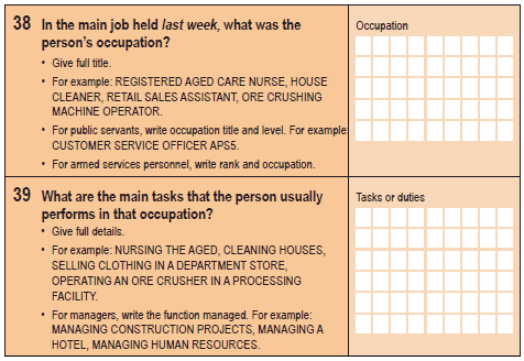 Image: questions 38 and 39 from the paper 2016 Census Household Form.
