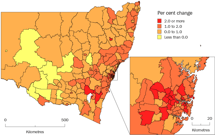 Diagram: SLA POPULATION CHANGE, New South Wales—2009-10