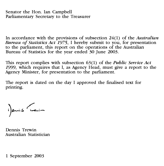 Letter of transmittal from Dennis Trewin